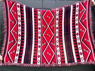 Handwoven Geometric Pattern Red, Black, White Blanket