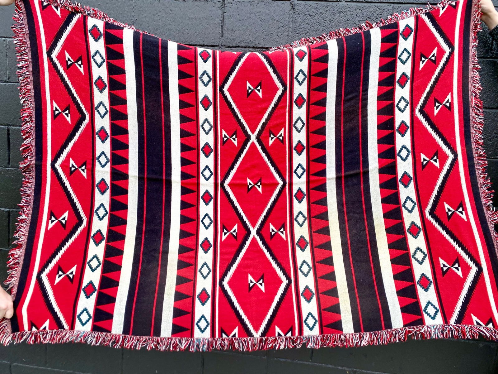 Handwoven Geometric Pattern Red, Black, White Blanket (1 of 7)