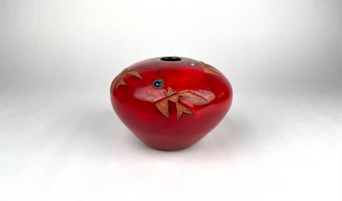 Red Studio Seed Jar by C.M. Chino, Evansong (Signed & Dated 1999)