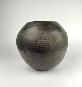 Native American Style Hand Coiled Blackware Pottery Vessel