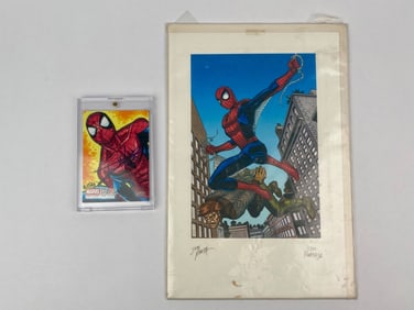 Spider-Man Art Collectible Pair- Signed John Romita and John Romita Jr. Lithograph and 1/1 Michel