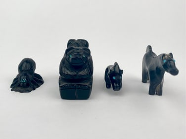 Group of Four Zuni Black Jet Fetish Carvings