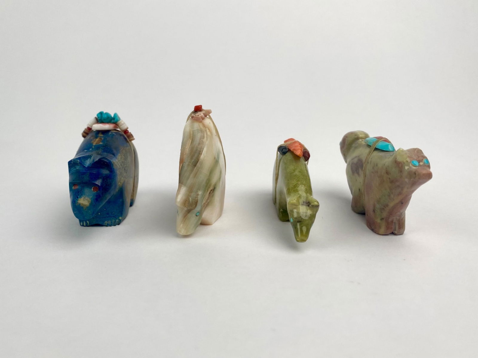Group of Four Zuni Fetish Bear Carvings with Offering Bundles (1 of 11)