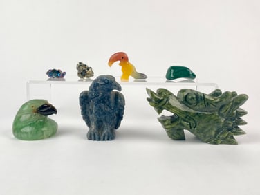 Group of Carved Stone and Mineral Animal Figures with Display Crystals