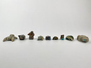 Set of Nine Miniature Zuni Animal Fetish Carvings