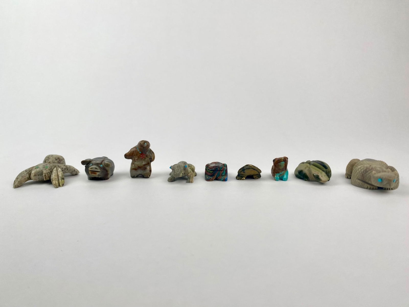 Set of Nine Miniature Zuni Animal Fetish Carvings (1 of 12)