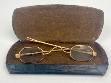 Antique Early 20th Century Octagonal Eyeglasses with Case