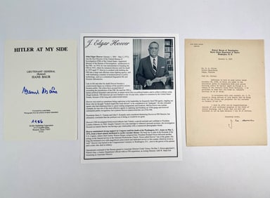 Autograph Set Featuring J. Edgar Hoover Signed 1939 Letter and Hans Baur Signed Bookplate