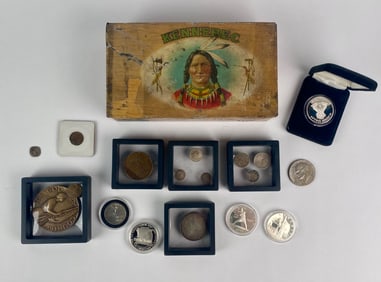 Mixed Coin Collection with Silver Commemoratives, Foreign Coins, and Americana Ephemera