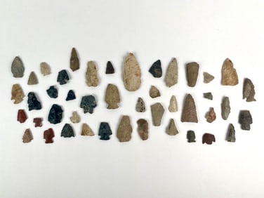 Group of 44 Native American Arrowheads- Various Materials and Forms
