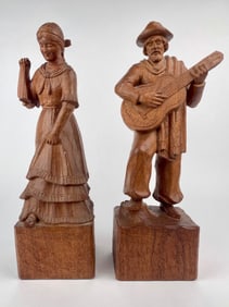 Pair of Hand Carved Wooden Figures Signed A. Fischer