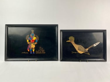Pair of Mid Century Couroc of Monterey Inlaid Trays