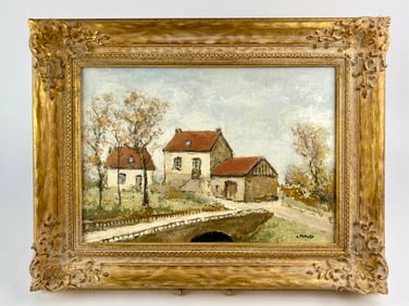 French Village Landscape Oil Painting by L. Peyrat