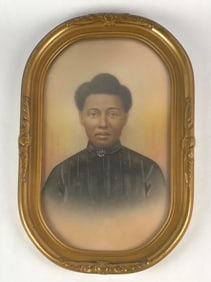 Antique Hand Tinted Photograph of an African American Woman in Ornate Oval Frame