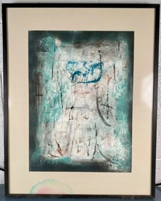Abstract Mixed Media Painting on Paper, Framed