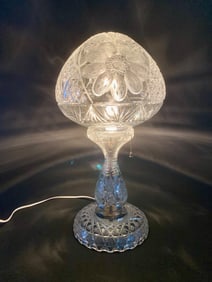 American Brilliant Cut Glass Table Lamp with Floral Motif Shade