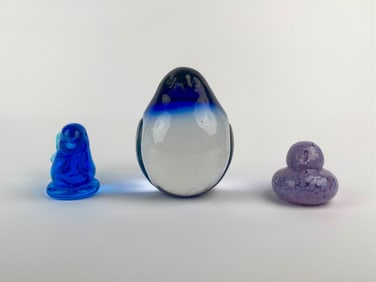 Group of Three Signed Art Glass Bird Figurines