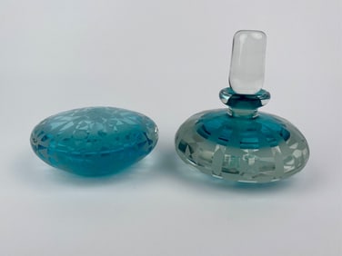 Signed Gary Genetti Studio Art Glass Perfume Bottle and Matching Paperweight