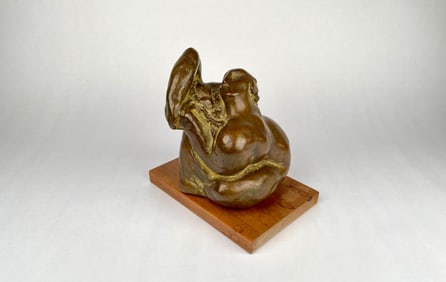 Abstract Bronze Figural Sculpture on Wooden Base