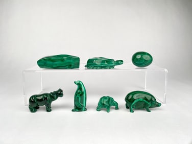 Lot of Seven Malachite Animal and Shape Figurines