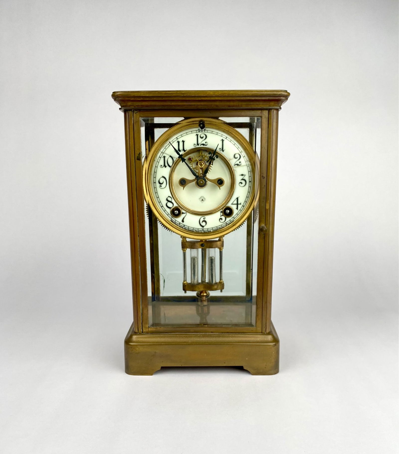 Ansonia Brass and Glass Mantel Clock with Visible Pendulum (1 of 12)