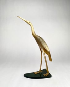 Carved Horn Crane Sculpture on Base
