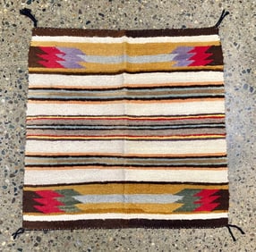 Handwoven Wool Textile with Stripes and Geometric Patterns