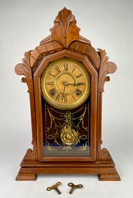 E. Ingraham & Co. Mantel Clock with Brass Dial and Pendulum