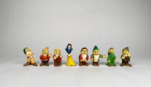 Cast Iron Snow White and Seven Dwarfs Hand Painted Figurines