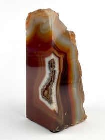 Polished Agate Geode Bookend with Natural Edge and Inner Cavities