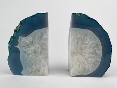Pair of Polished Blue Agate Geode Bookends