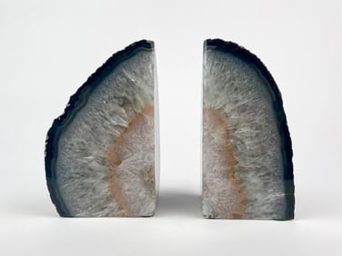 Pair of Polished Agate and Quartz Geode Bookends with Peach Banding