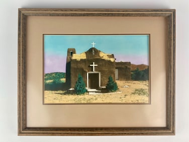 Signed Hand-Colored Photograph of Southwestern Adobe Church