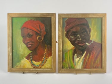 Pair of Signed Portrait Oil Paintings, Brazil