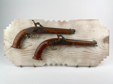 Argentine Dueling Pistols Mounted on Wooden Display Board
