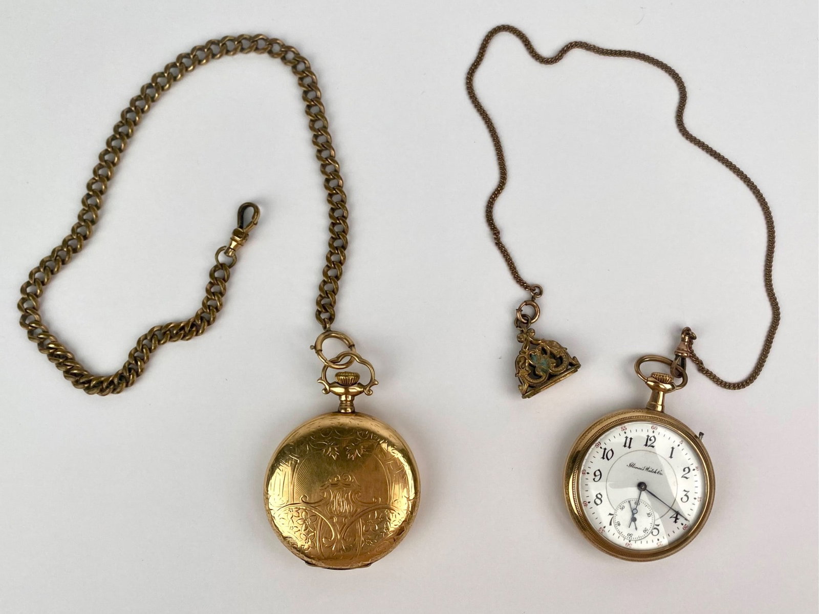 Pair of Antique Gold Tone Pocket Watches with Chains (1 of 12)