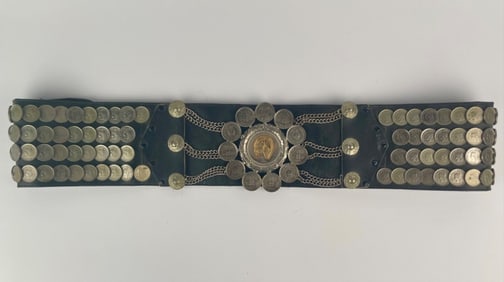 Argentinian Peso Coin and Leather Gaucho Style Belt with Equestrian Medallion