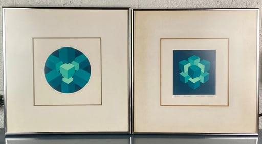 Pair of Signed Brian Halsey Op Art Serigraphs