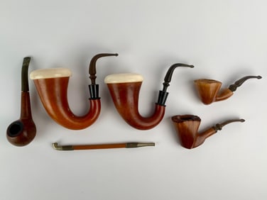 Group of Six Vintage Tobacco Pipes Including Tim West and Charatan's Make