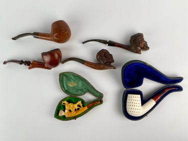 Group of Six Assorted Carved and Molded Tobacco Pipes
