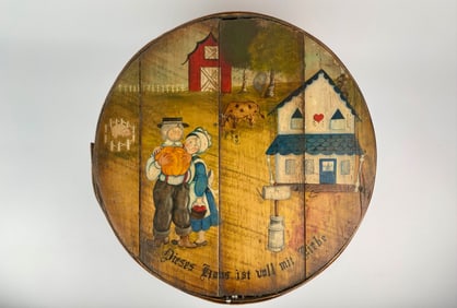 Vintage Hand Painted Cheese Box with Folk Art Decor