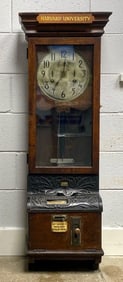 International Time Recording Co. Oak and Cast Iron Employee Time Clock with Harvard University