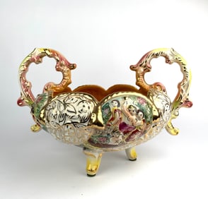 Capodimonte Italy Decorative Handled Footed Bowl, 2001