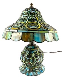 Stained Glass Table Lamp with Brass Elements