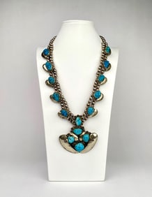 Vintage Mexican Sterling Silver and Turquoise Squash Blossom