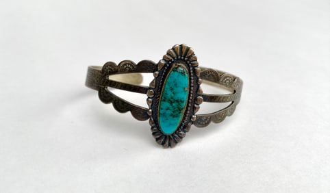 Sterling Silver Cuff Bracelet With Turquoise Stone
