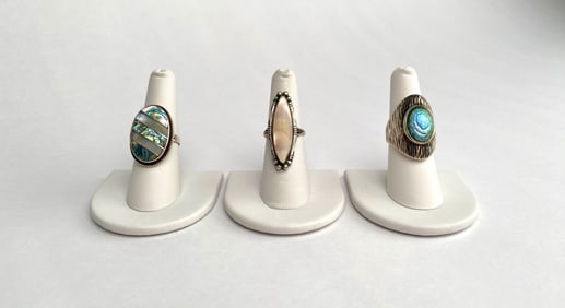 3 Sterling Silver Rings Featuring Inlay and Stone Accents