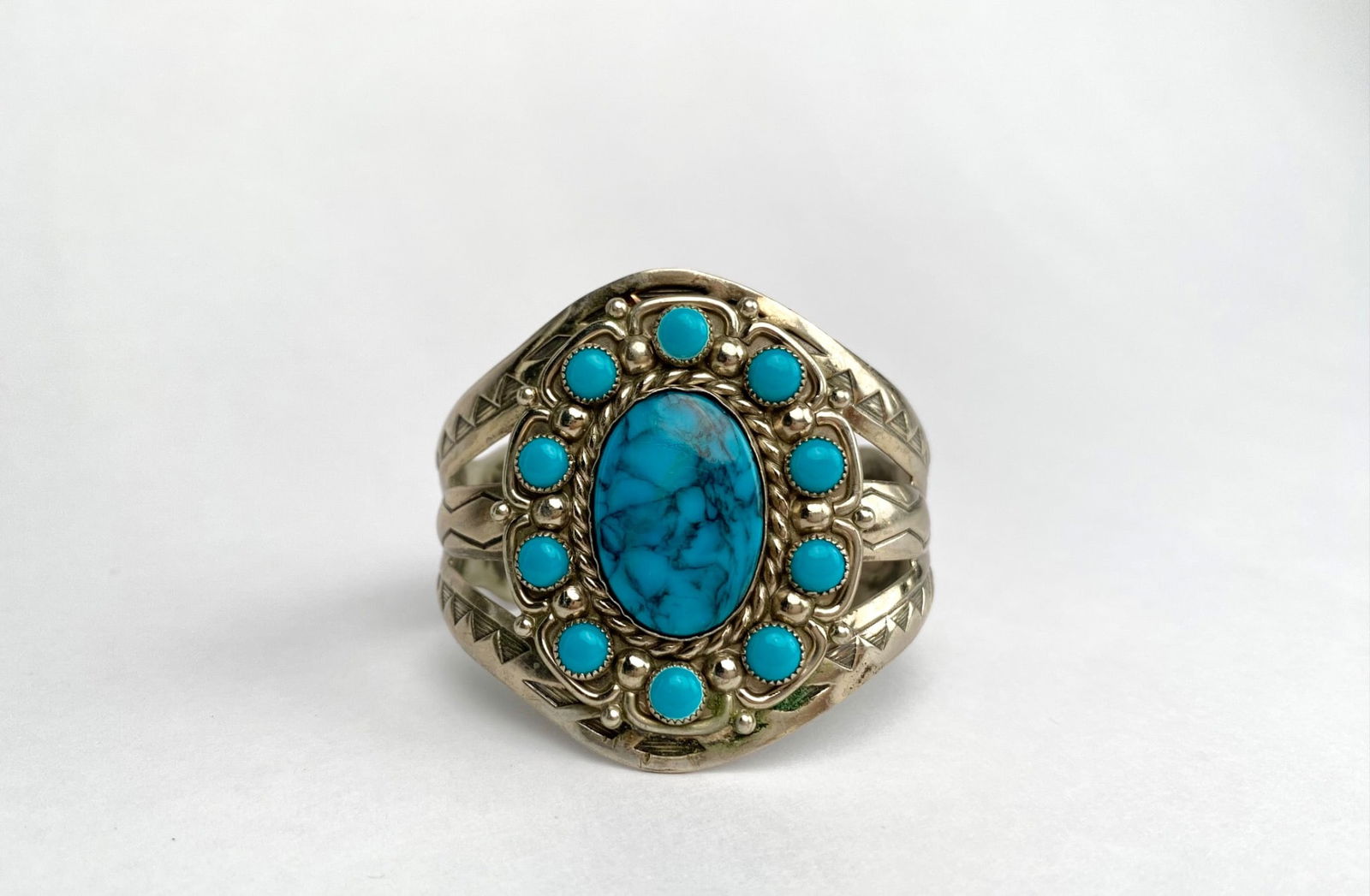 Sterling Silver Cuff Bracelet With Turquoise Cabochons (1 of 8)