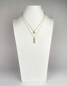 Gold Toned Chain Necklaces with Pearl and Cubic Zirconia Pendants