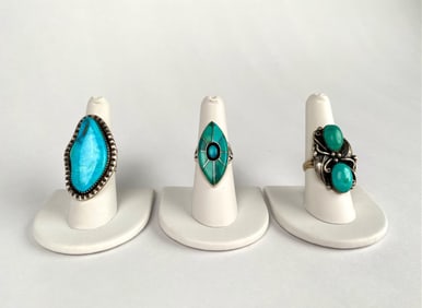 Three Sterling Silver and Turquoise Rings